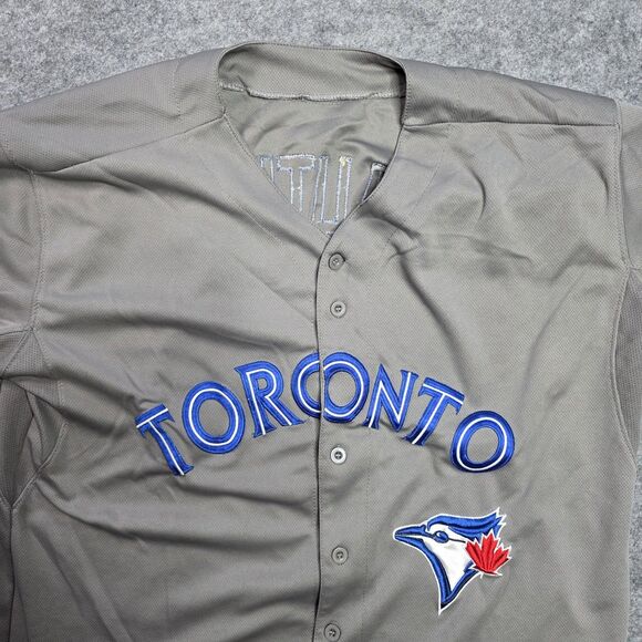 Toronto Blue Jays Jersey Mens 48 Gray MLB Baseball Jose Bautista 19 Button Road - Picture 3 of 10